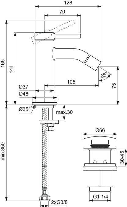Ideal Standard Ceraline Nuovo Miscelatori lavabo Bidet scarico Click Clack Cromo BD759AA + BD849AA