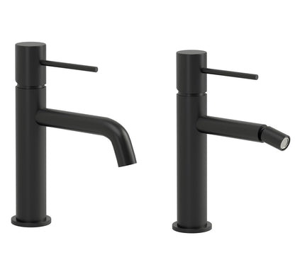 Coppia rubinetti lavabo e bidet in ottone nero opaco con flessibili Hidden