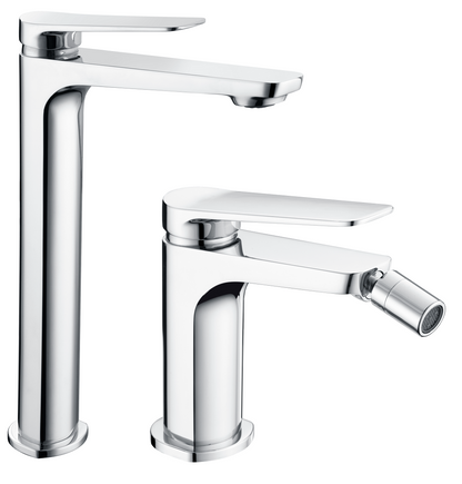 Coppia rubinetti miscelatore lavabo alto e bidet senza scarico cromo Momo