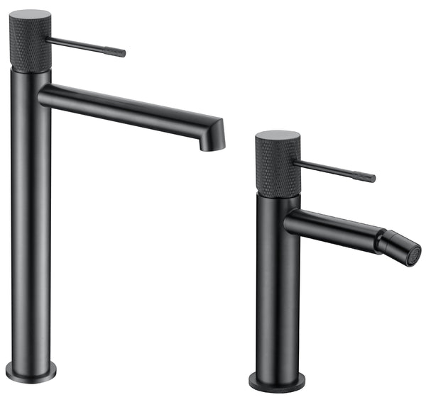 Coppia rubinetti lavabo alto e bidet senza scarico ottone nero canna di fucile Melin