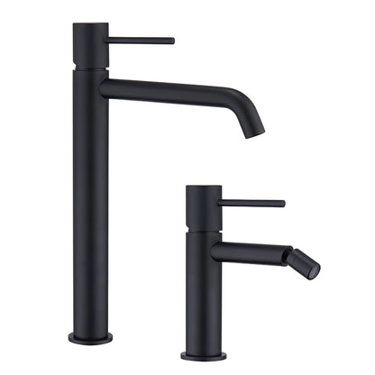 Coppia rubinetti miscelatore lavabo alto e bidet senza scarico in ottone nero opaco Memo
