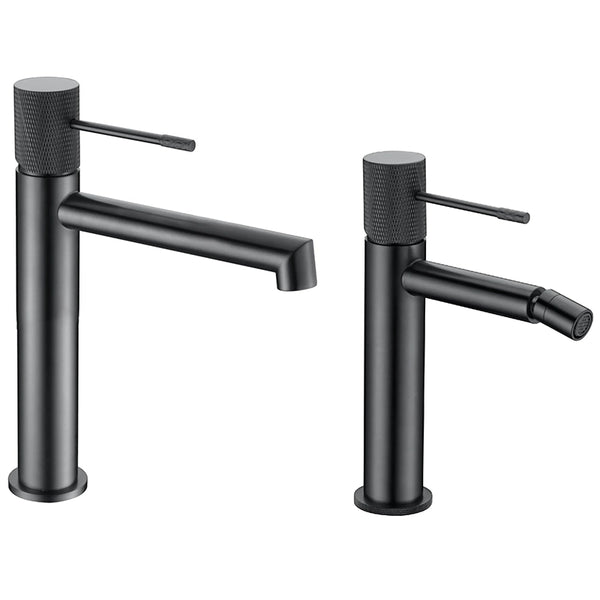 Coppia rubinetti lavabo e bidet senza scarico in ottone nero canna di fucile Melin