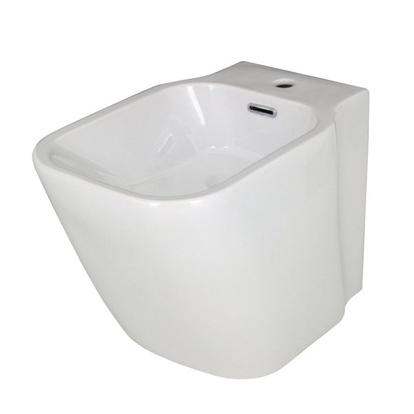 Coppia sanitari filo muro a pavimento bidet e vaso con sedile rallentato bianco lucido Porcelanosa Noken Essence C