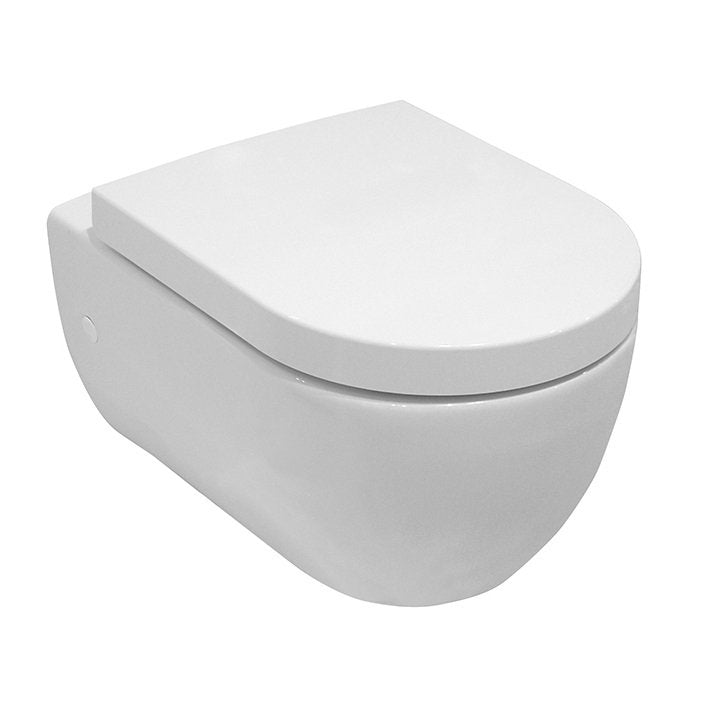 Coppia sanitari sospesi bidet e vaso con sedile rallentato Bianca Lucida visto dall'alto con scarico e interno visibili