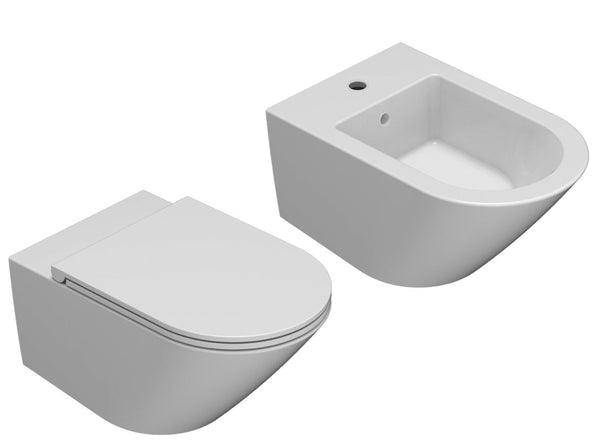 Coppia sanitari sospesi Vaso con sedile soft close e bidet in ceramica bianco opaco Forty 3 Globo