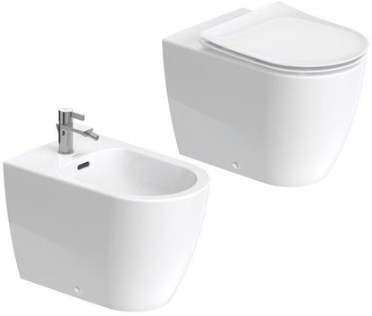 Coppia sanitari filo muro a pavimento senza brida con sedile soft close bianco Soleil Duravit