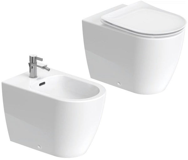 Coppia sanitari filo muro a pavimento senza brida con sedile soft close bianco Soleil Duravit