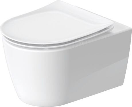 Coppia sanitari vaso e bidet sospesi senza brida con sedile, vista laterale del profilo e della forma