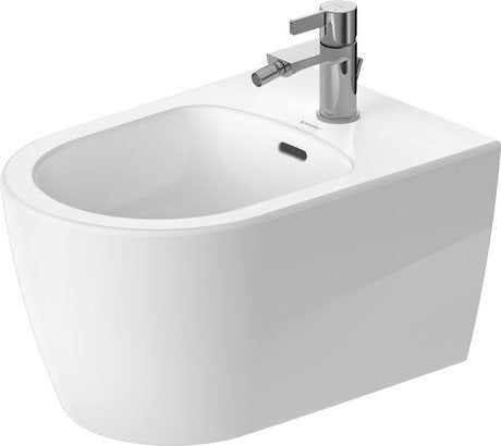 Coppia sanitari vaso e bidet sospesi senza brida con sedile visto dall'alto con scarico e interno visibili