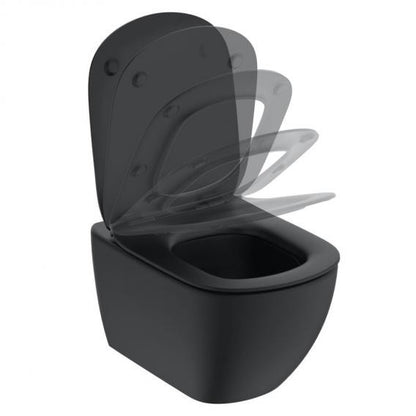 Ideal Standard Tesi coppia sanitari sospesi Vaso Acquablade e bidet sospeso e Sedile Slim Rallentato Nero opaco