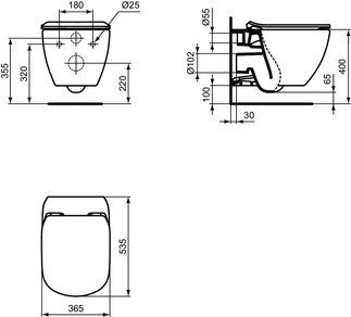 Ideal Standard Tesi coppia sanitari sospesi Vaso Acquablade e bidet sospeso e Sedile Slim Rallentato Nero opaco