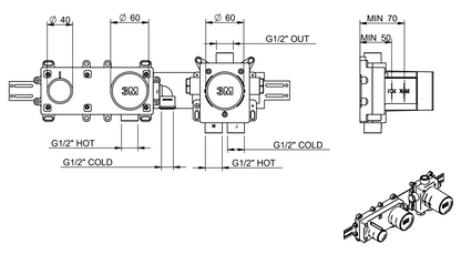 Treemme Corpo ad incasso miscelatore vasca doccia monocomando RWIT51D9ZZ01