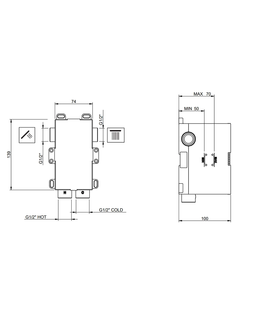 Treemme Corpo incasso vasca doccia deviatore pulsante RWIT51B1ZZ03