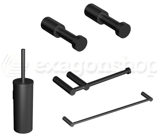 Cosmic Logic Set Accessori bagno Portarotolo Portasalviette Portascopino a muro e 2 appendini Nero Satinato