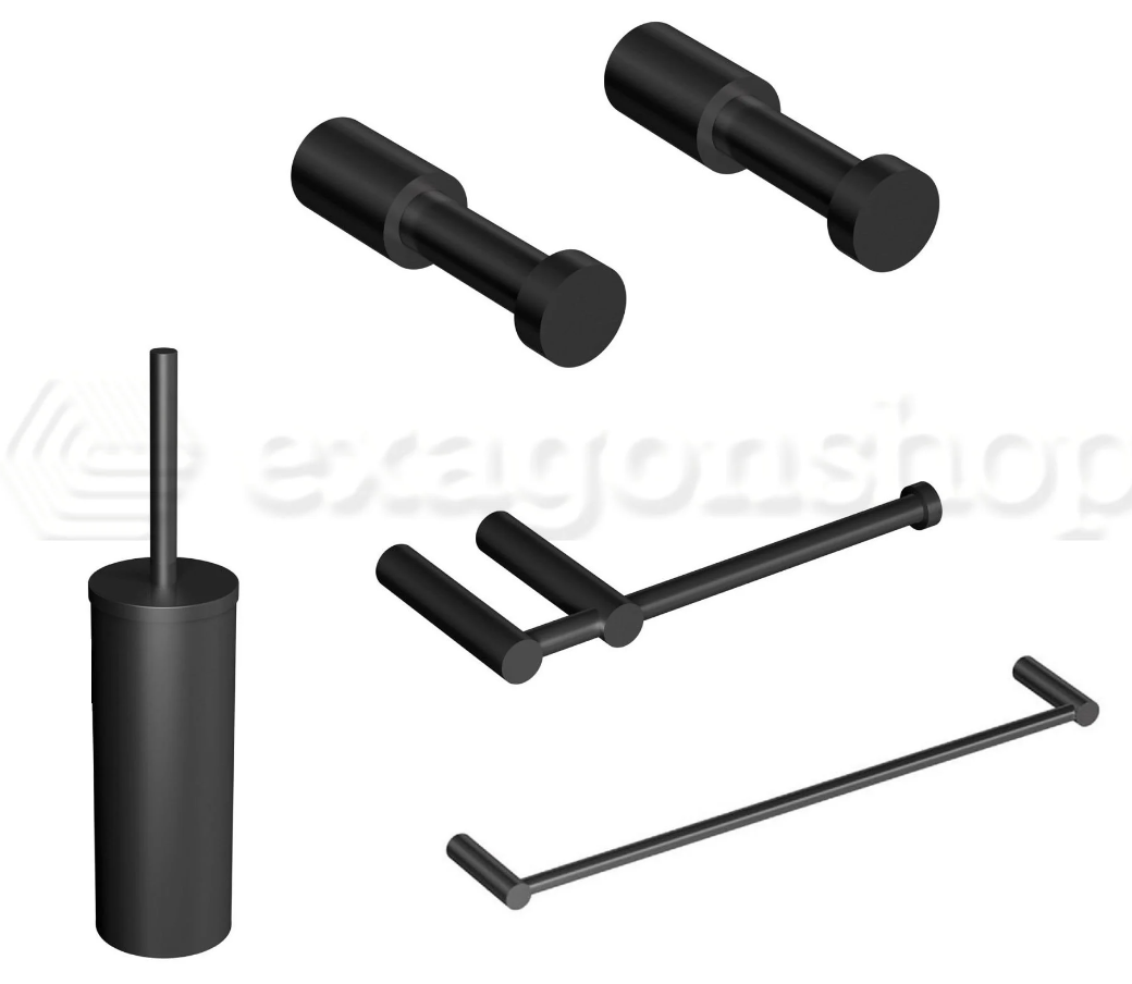 Cosmic Logic Set Accessori bagno scopino a terra 5pz Nero, dettaglio ravvicinato del materiale e dell'aggancio...