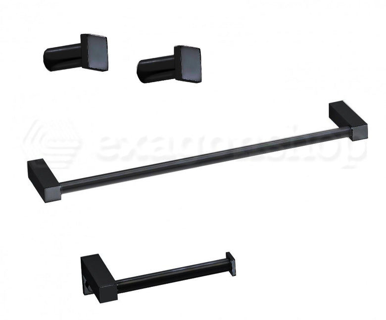 Cosmic Metric set accessori portasciugamano bagno nero, dettaglio ravvicinato del materiale e dell'aggancio - Industrias...