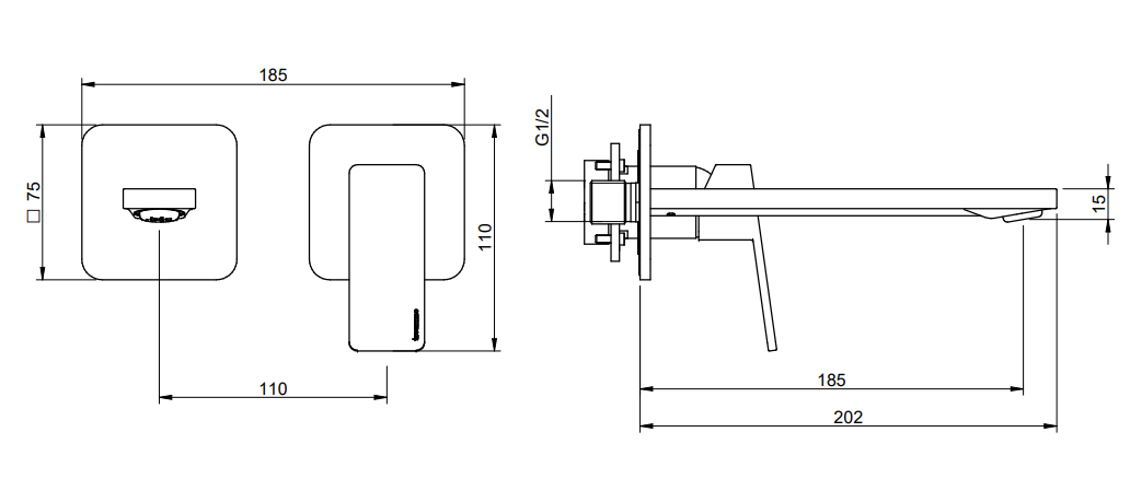 Treemme Pa36 Miscelatore lavabo monocomando senza parte Cromo Lucido, vista laterale del profilo e della forma...