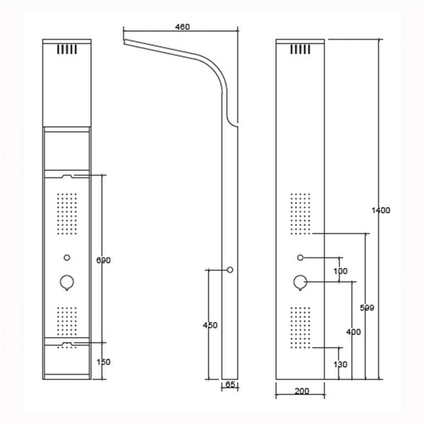 New Line P3 Pannello Doccia Idromassaggio Con 2 Jet Laterali Effetto Pioggia nero opaco