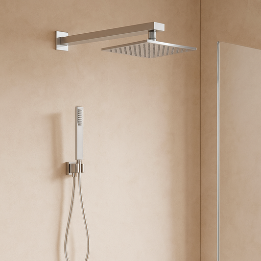 Set soffione doccia 30x30 quadro Smart braccio 30 cm e doccetta cromo