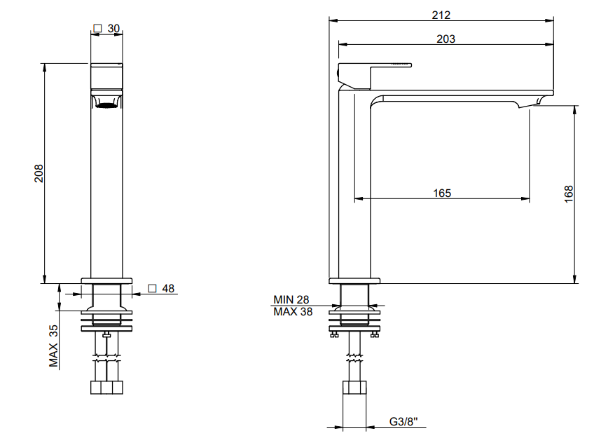 Treemme Q30 IT4B27CCQTZZ miscelatore monocomando lavabo Cromo Lucido visto dall'alto con scarico e interno visibili...