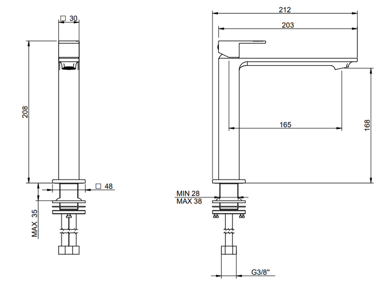 Treemme Q30 IT4B27CCQTZZ miscelatore monocomando lavabo Cromo Lucido visto dall'alto con scarico e interno visibili...