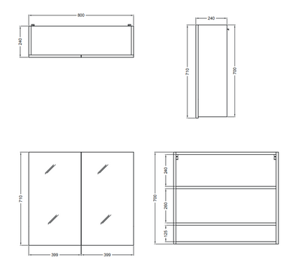 Colavene specchio contenitore 80x24 H.70 doppia anta con ripiani interni bianco