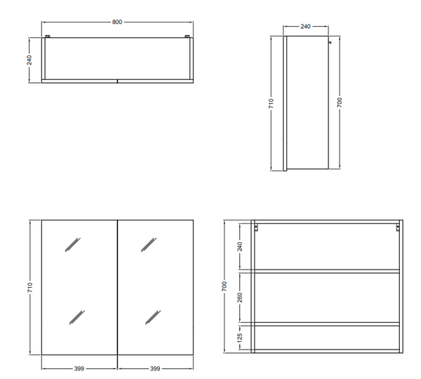 Colavene specchio contenitore 80x24 H.70 doppia anta con ripiani interni bianco