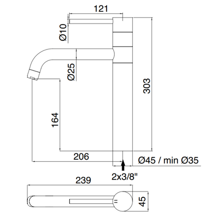 Treemme 40mm IT1331IS40ZZ miscelatore lavello cucina in acciaio inox satinato