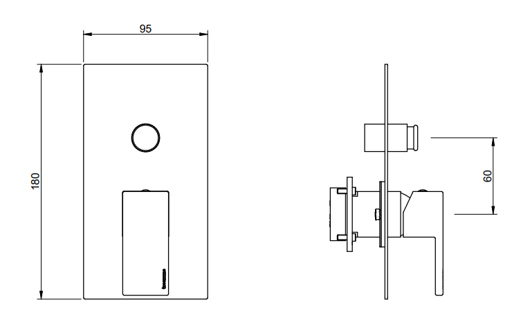 Disegno tecnico con quote di Treemme Q30 RWIT4BB1CC01 miscelatore monocomando vasca Cromo Lucido - Rubinetterie Treemme