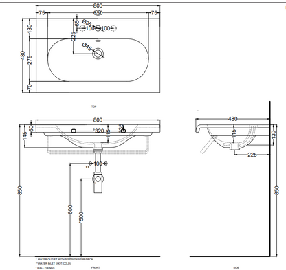 Cielo Fluid Lavabo 80x48 Sospeso Monoforo Con Troppopieno Bianco Lucido