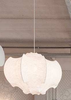 Flos Viscontea Lampada 68 cm a Sospensione Cocoon Bianco spenta, dettaglio del corpo lampada e dei materiali