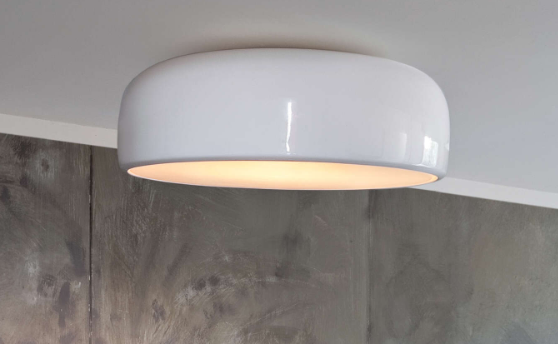 Flos Smithfield Ceiling Lampada 60 cm a soffitto Bianco spenta, dettaglio del corpo lampada e dei materiali