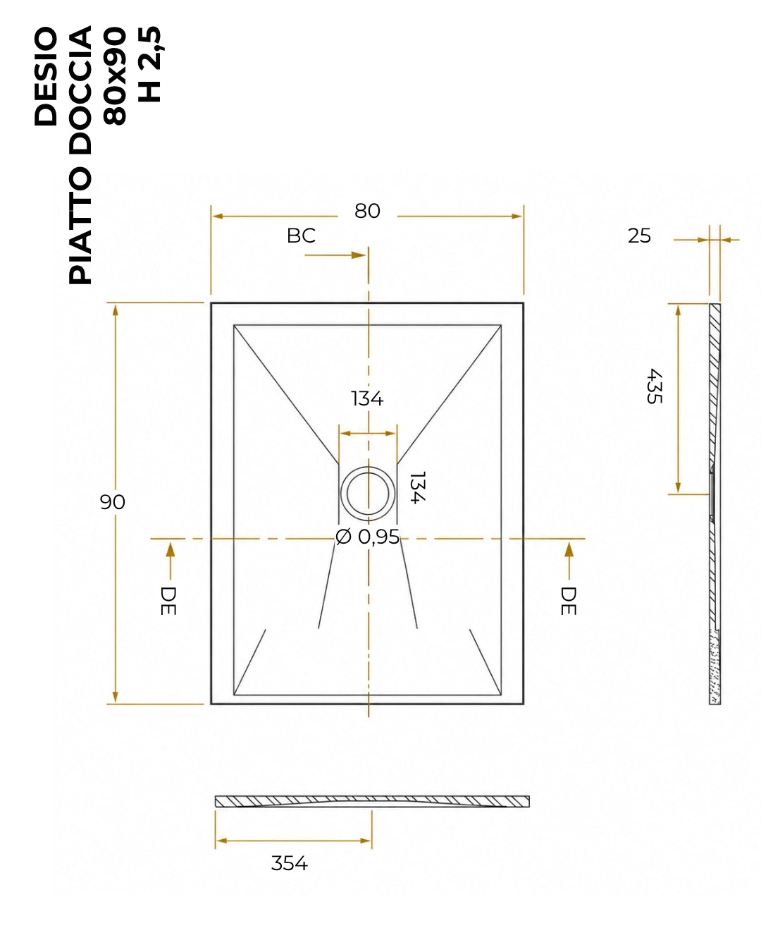 Piatto Doccia 80x90 Desio effetto pietra in Mineralmarmo Bianco
