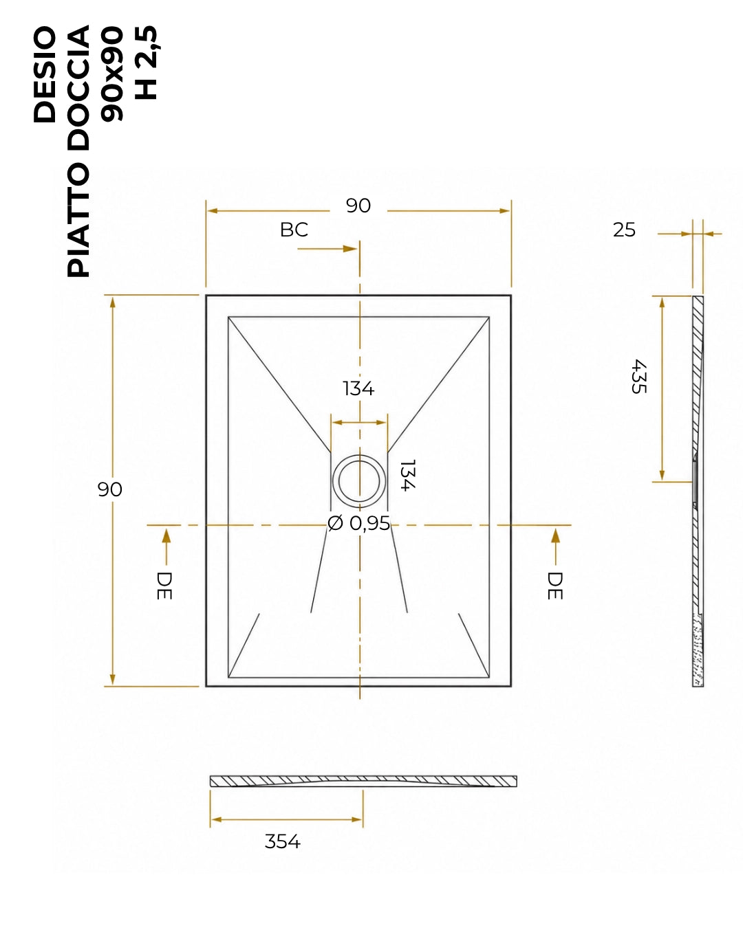 Piatto Doccia 90x90 Desio effetto pietra in Mineralmarmo Bianco