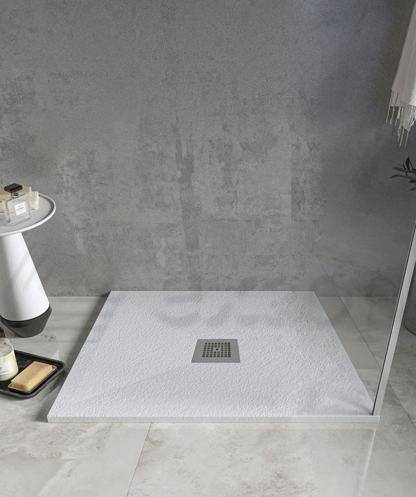 Desio Piatto Doccia 90x90 effetto pietra antibatterico in Solidstone Bianco