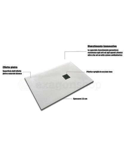 Piatto Doccia 90x90 Desio effetto pietra in Mineralmarmo Bianco