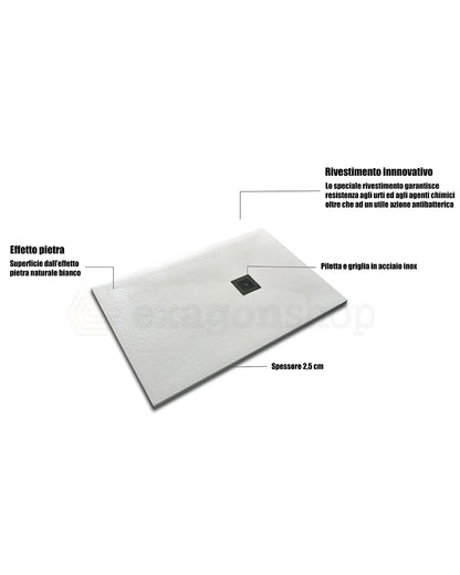 Piatto Doccia 80x80 Desio effetto pietra in Mineralmarmo Bianco