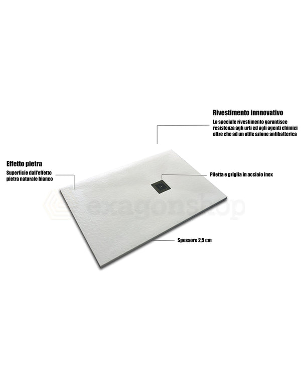 Piatto Doccia 70x110 Desio effetto pietra in Mineralmarmo Bianco