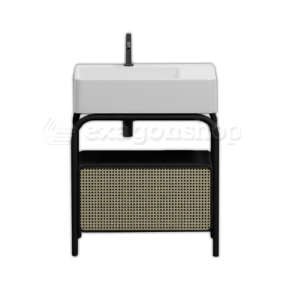 Ceramica Cielo Marcel 72x50 Mobile Bagno Nero Matt a Pavimento con cassetto In Frassino
