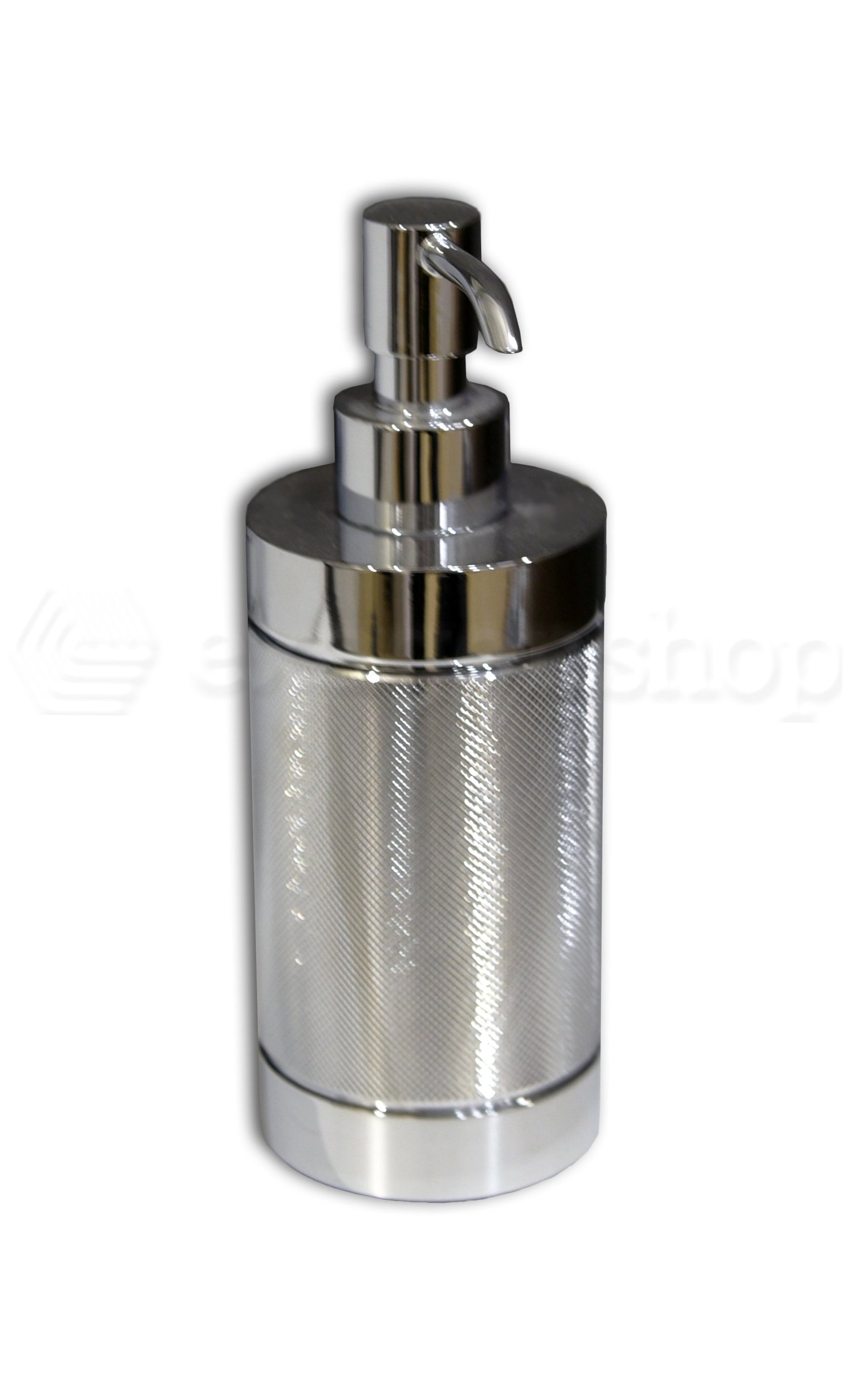 Dispenser Da Appoggio Per Sapone Liquido Cromo Officina 01, dettaglio ravvicinato del materiale e dell'aggancio