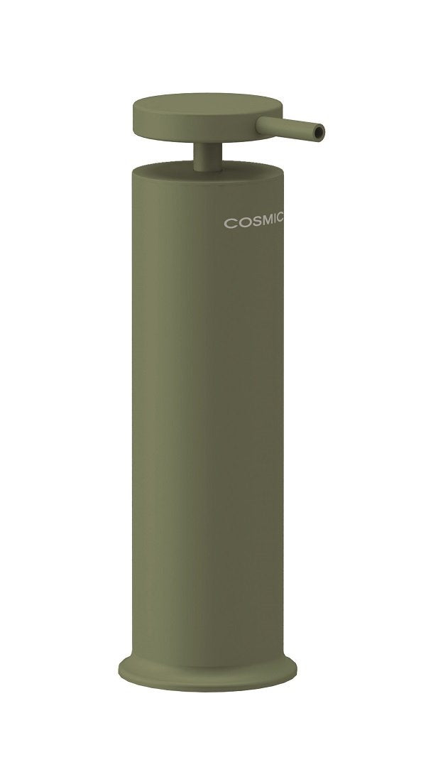 Cosmic Geyser Dispenser sapone liquido verde oliva, dettaglio ravvicinato del materiale e dell'aggancio - Industrias Cosmic