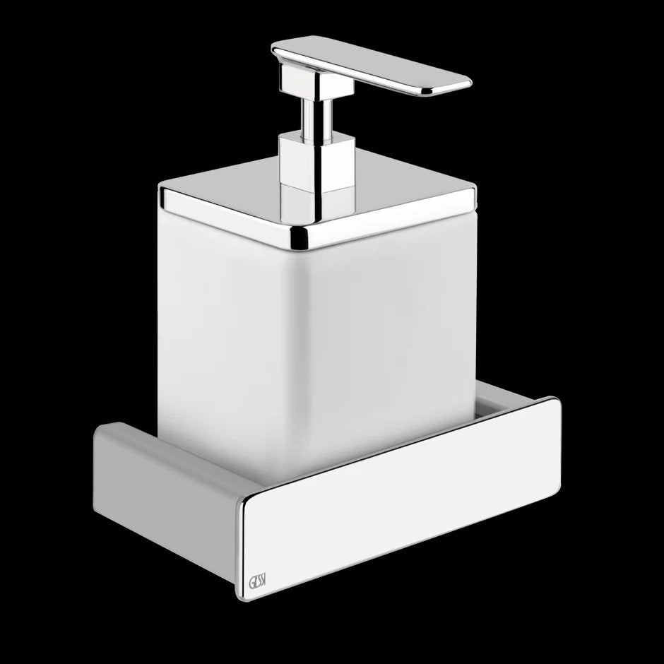 Dispenser porta sapone a Parete Cromo bianco Ispa Gessi Cromobianco, dettaglio ravvicinato del materiale e dell'aggancio
