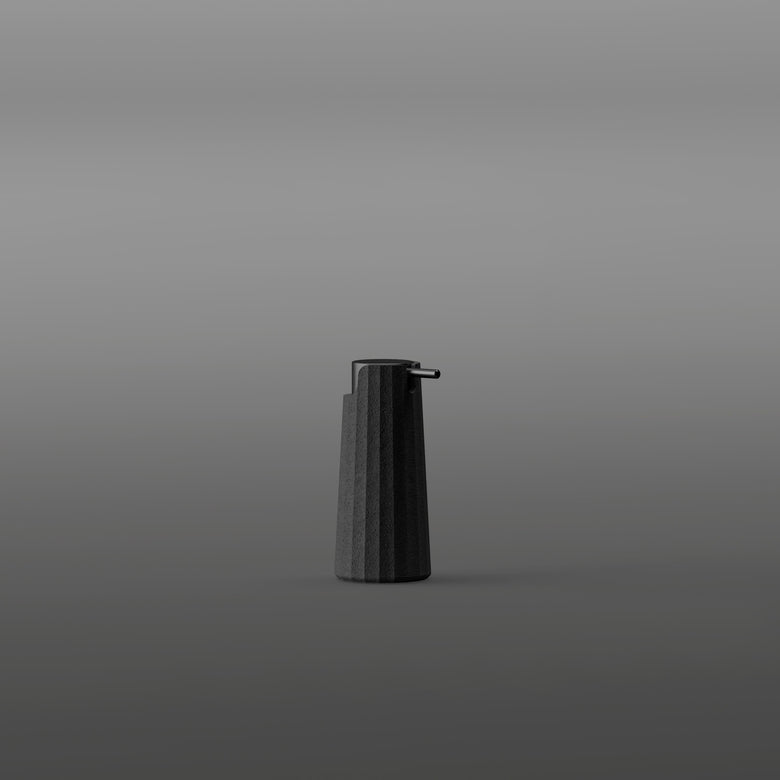 Dispenser portasapone liquido 200ml da appoggio nero, dettaglio ravvicinato del materiale e dell'aggancio - Industrias Cosmic