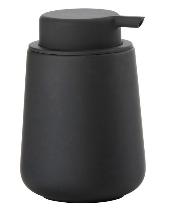 Dispenser sapone In gres e abs soft touch nero Zone denmark, dettaglio ravvicinato del materiale e dell'aggancio