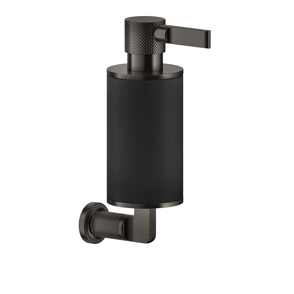 Dispenser sapone liquido a muro nero matt black xl inciso montato a parete, vista del design e della finitura