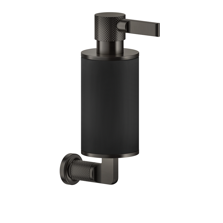 Dispenser sapone liquido a muro nero matt black xl inciso montato a parete, vista del design e della finitura