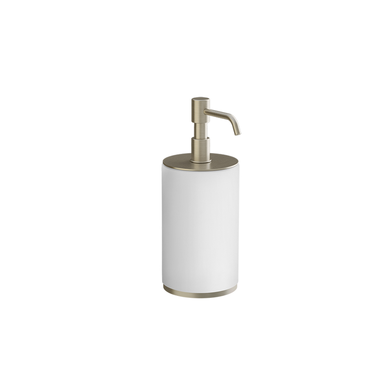 Dispenser sapone liquido da appoggio bianco brass brushed 00 Bianco montato a parete, vista del design e della finitura