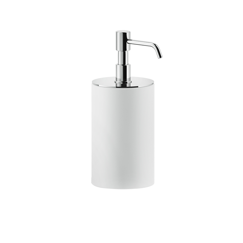 Dispenser sapone liquido da appoggio Bianco cromo Rilievo Biancocromo montato a parete, vista del design e della finitura