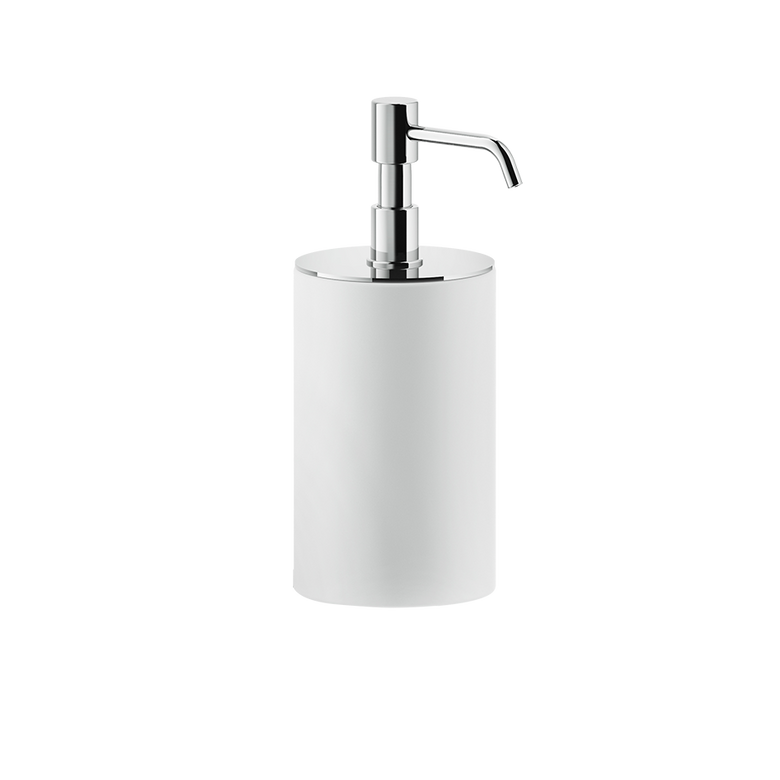 Dispenser sapone liquido da appoggio Bianco cromo Rilievo Biancocromo montato a parete, vista del design e della finitura