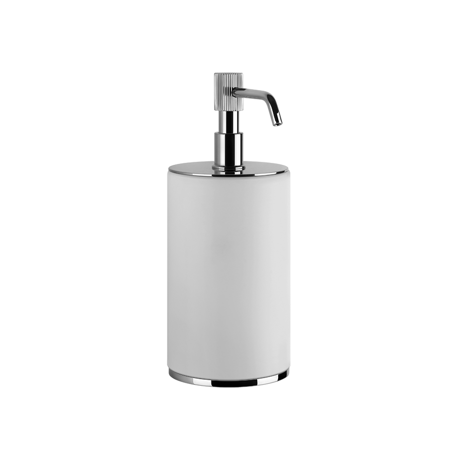 Dispenser sapone liquido da appoggio bianco cromo Venti20 montato a parete, vista del design e della finitura